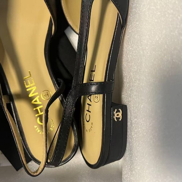 NEW CHANEL Black Slingback Flats Size 39 - Goatskin & Grosgrain - Picture 5 of 7